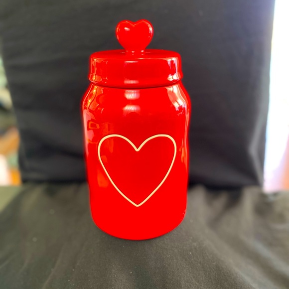 Rae Dunn Accents Rae Dunn Heart Canister Red With White Heart Heart Shaped Topper New Poshmark
